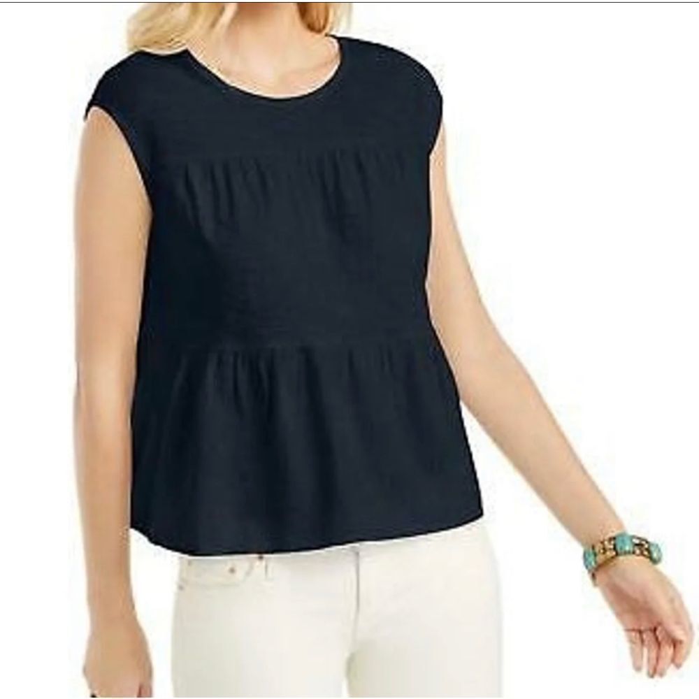 Style & Co Women's Cotton Mixed Media Tiered Tank Top Blue S NWT
